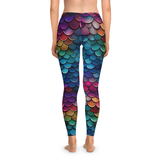 Mermaid Pattern Stretchy Leggings: AOP Fashion Delight