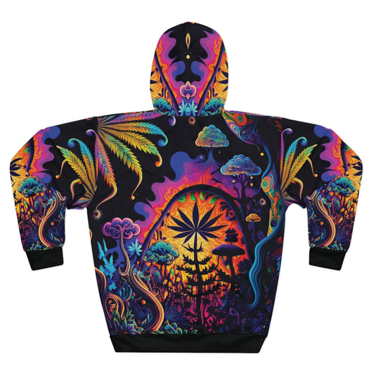Schedelic Bliss Unisex Pullover Hoodie - Trendy Psychedelic Weed Design