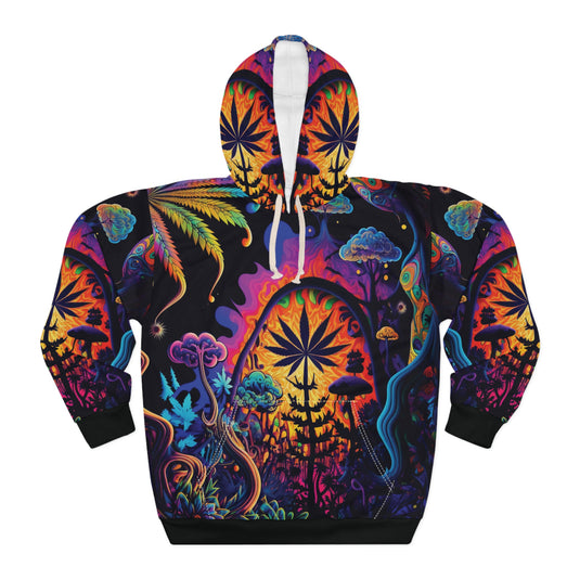 Schedelic Bliss Unisex Pullover Hoodie - Trendy Psychedelic Weed Design